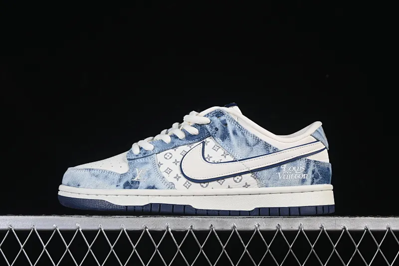 All categories Nk SB Dunk Series Nk SB Dunk Low High-end customized low-top sneakers Nike SB Dunk Low LV co-branded white and blue water denim High-end customized low-top casual sneakers YF9511-903